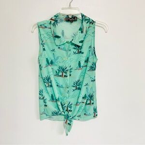 Cowgirl Legend- Pearl Snap Sleeveless Blouse, teal cactus desert western